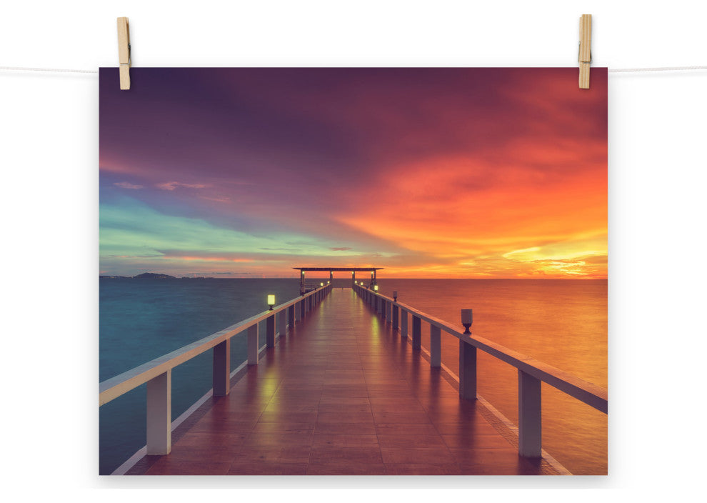 Surreal Wooden Pier At Sunset Intrigued Landscape Photo Loose Wall Art Print, 16" X 20"