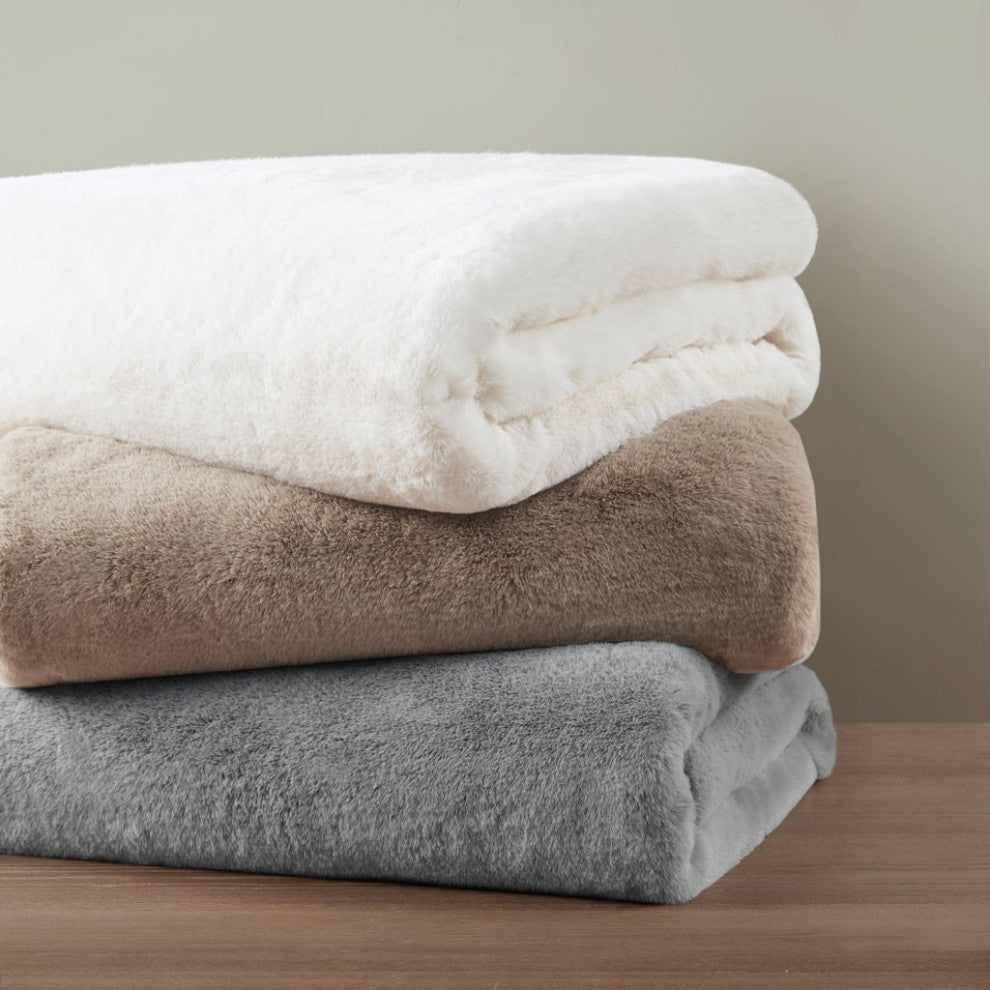 Bristol Vegan Faux Fur Throw, Velvet Reverse, Ivory