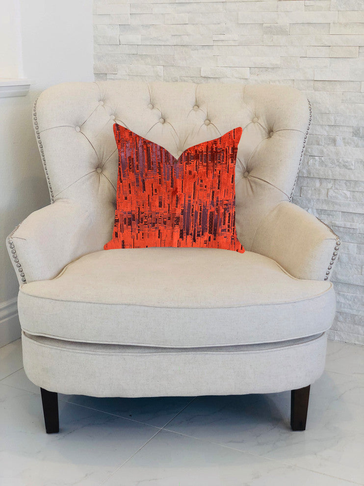 Luminous Skyscraper Luxury Throw Pillow in Orange Red Tones, 16"x16"