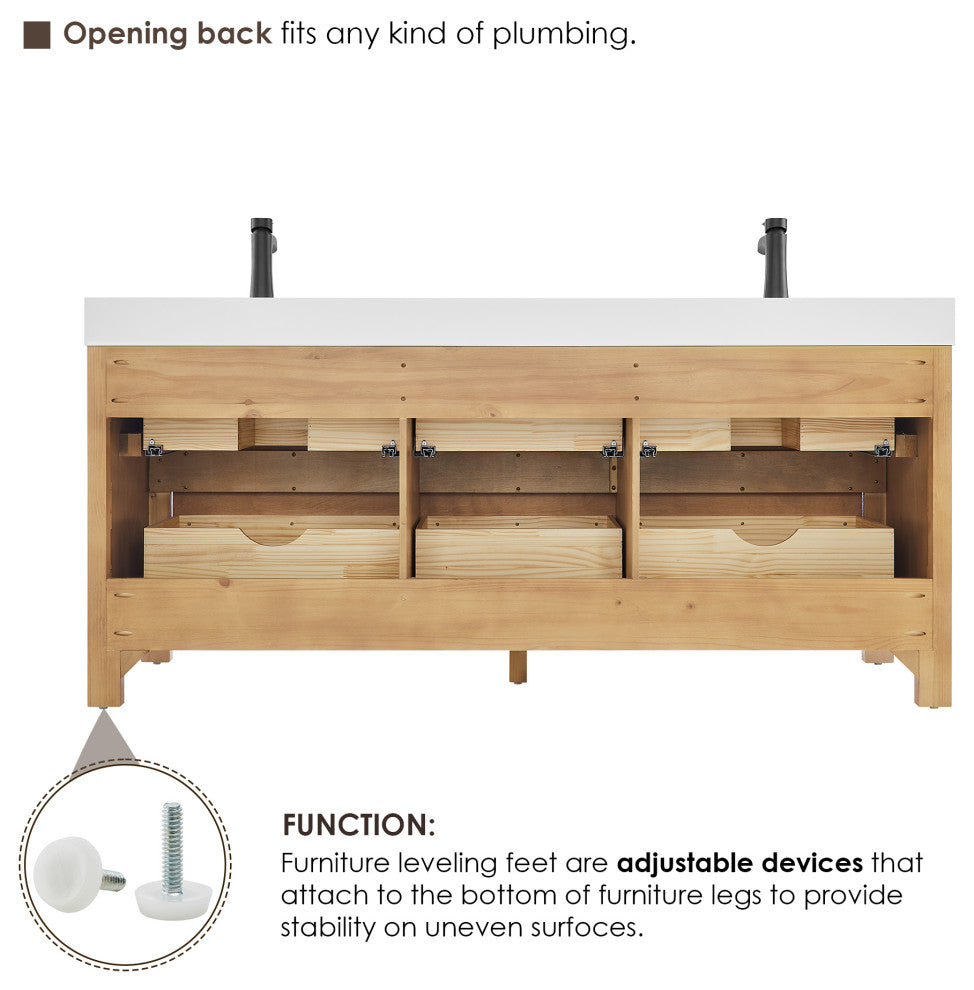 Cascadia Bathroom Vanity, Weathered Fir, 72", No Mirror