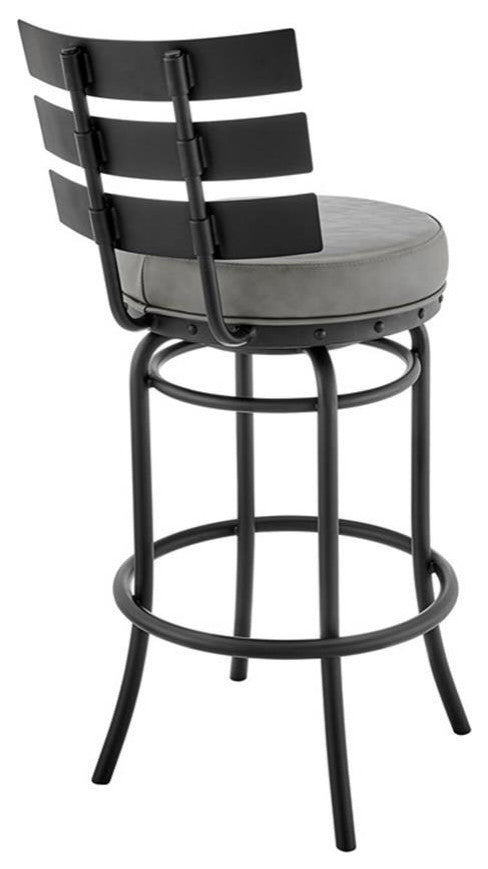 Armen Living Natya 30" Faux Leather & Metal Swivel Bar Stool in Gray/Black