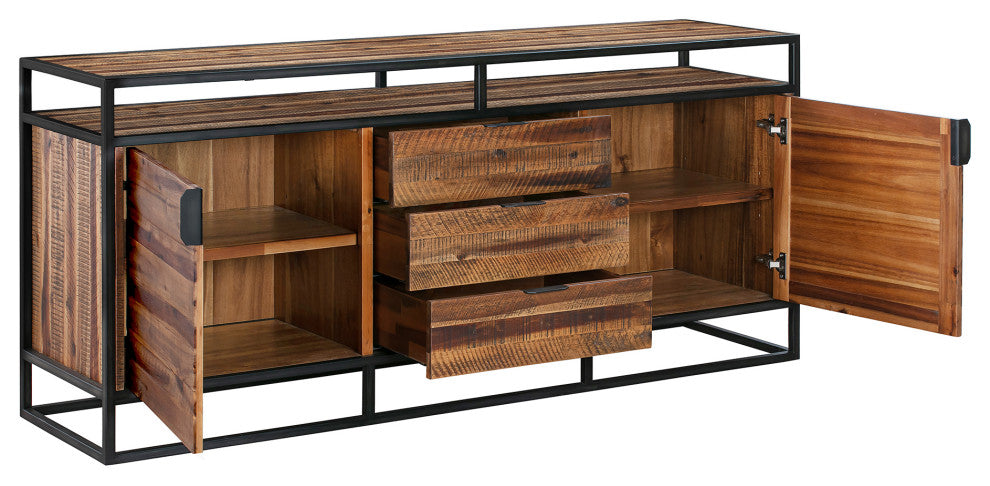 Ludgate 3 Drawer Sideboard Buffet, Acacia And Black Metal