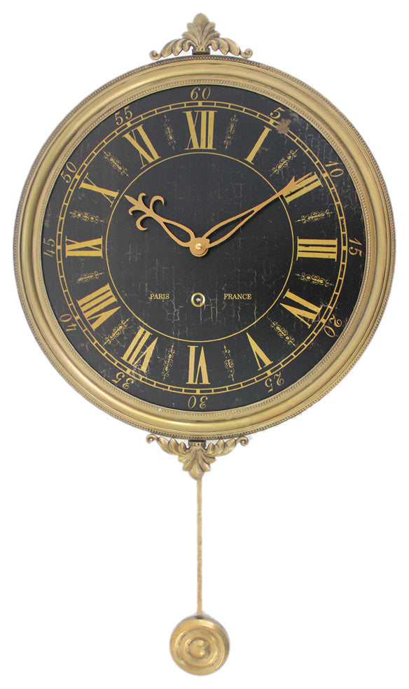 1" x 25" x 16.54" Gold, Vintage, Pendulum Clock
