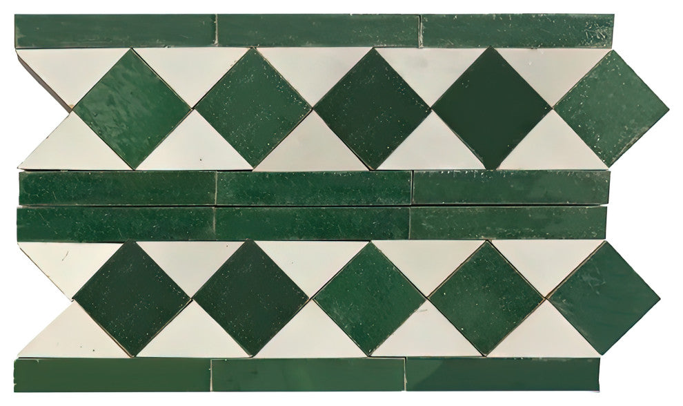Contemporary Zellige Border, 12"x3 3/4"x1/2", Green/White