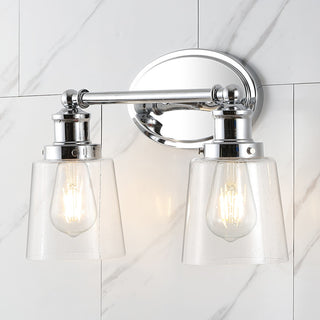 Beverly 15" 2-Light Iron/Seeded Glass Classic Cottage LED Vanity Light, Chrome