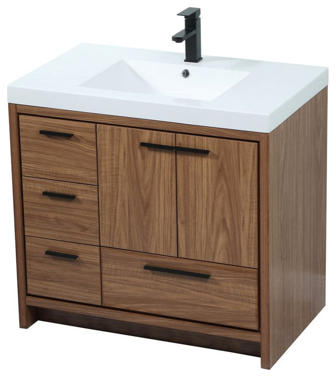 Walker Walnut Brown-Light Bathroom Vanity, Walnut Brown, 36"