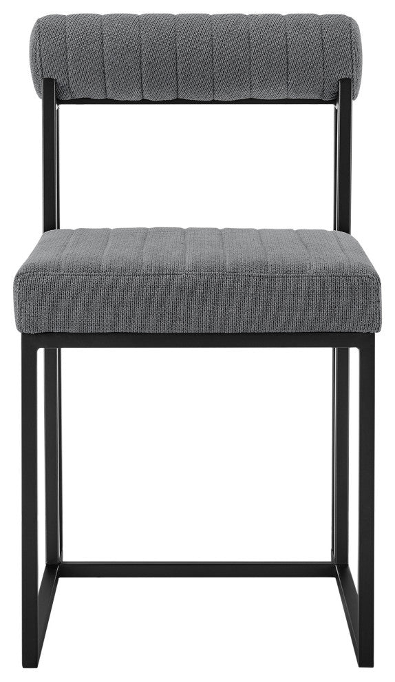 Anastasia Dining Chair With Matte Black Iron and Anchor Gray Fabric, Set of 2