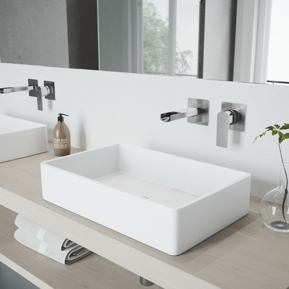 VIGO Atticus 5" H Single Handle Wall Mount Bathroom Faucet, Chrome