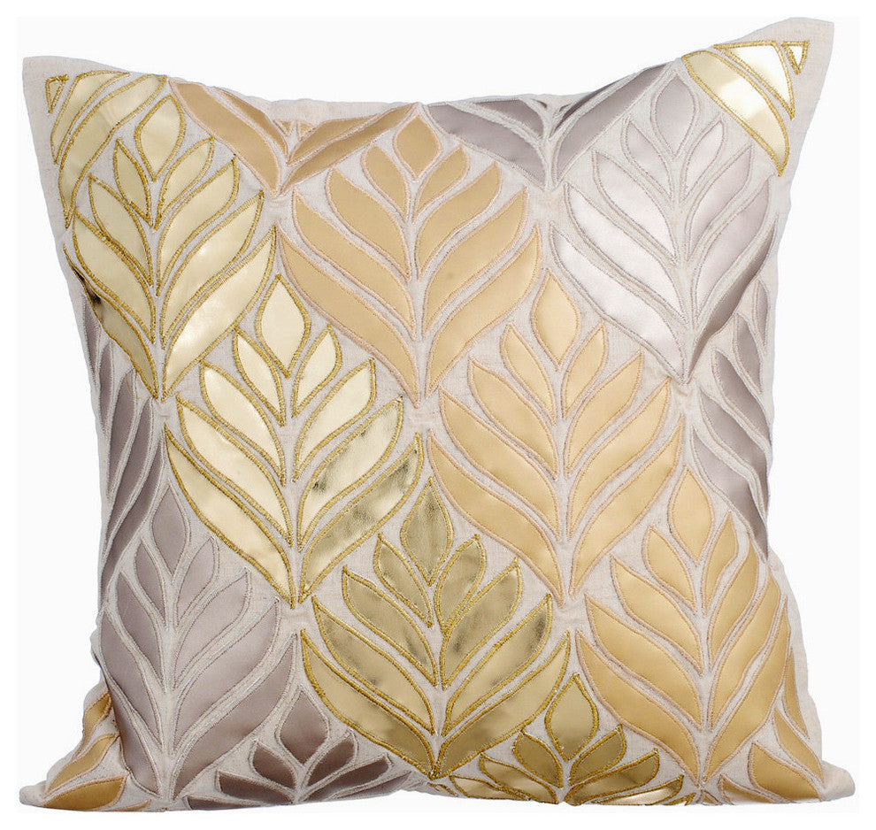 Gold Decorative Pillow Shams 24"x24" Faux Leather, Foil Maple