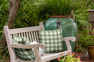 Gingham Plaid Indoor/Outdoor Throw Pillow, Scallion, 18"x18"