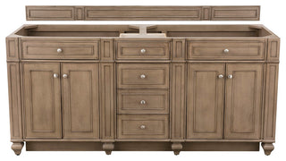 Bristol 72" Double Vanity Bright White, Whitewashed Walnut, Eternal Jasmine Pearl, Three-Hole