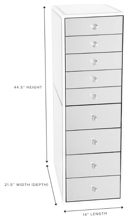 Slaystation Premium Mirrored 9 Drawers Vanity Storage Unit, White
