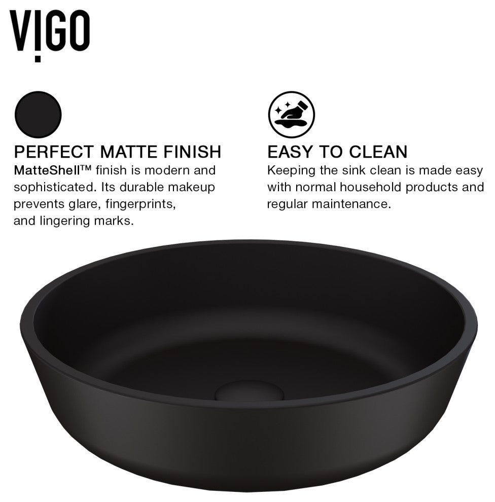 VIGO Modus 17"L x 17"W x 4"H Glass Round Vessel Bathroom Sink in MatteShell