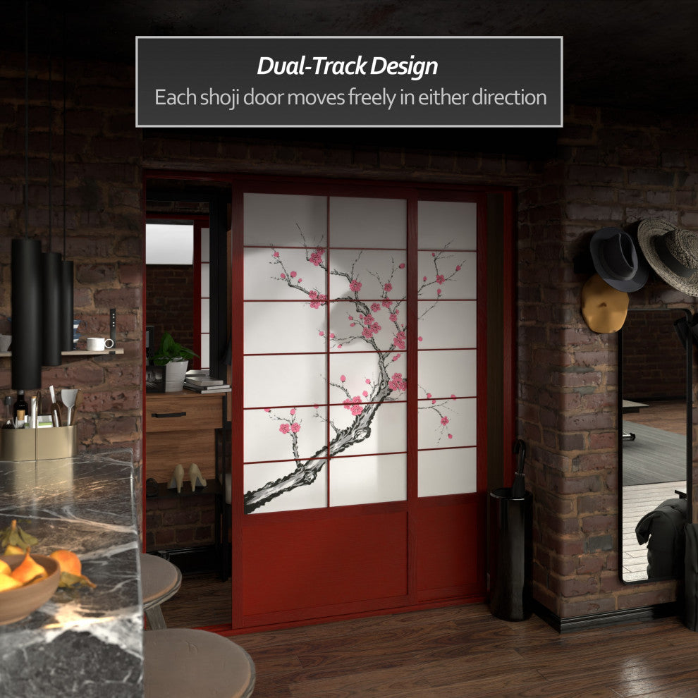 7'' Tall Cherry Blossom Shoji Sliding Door Kit, Rosewood