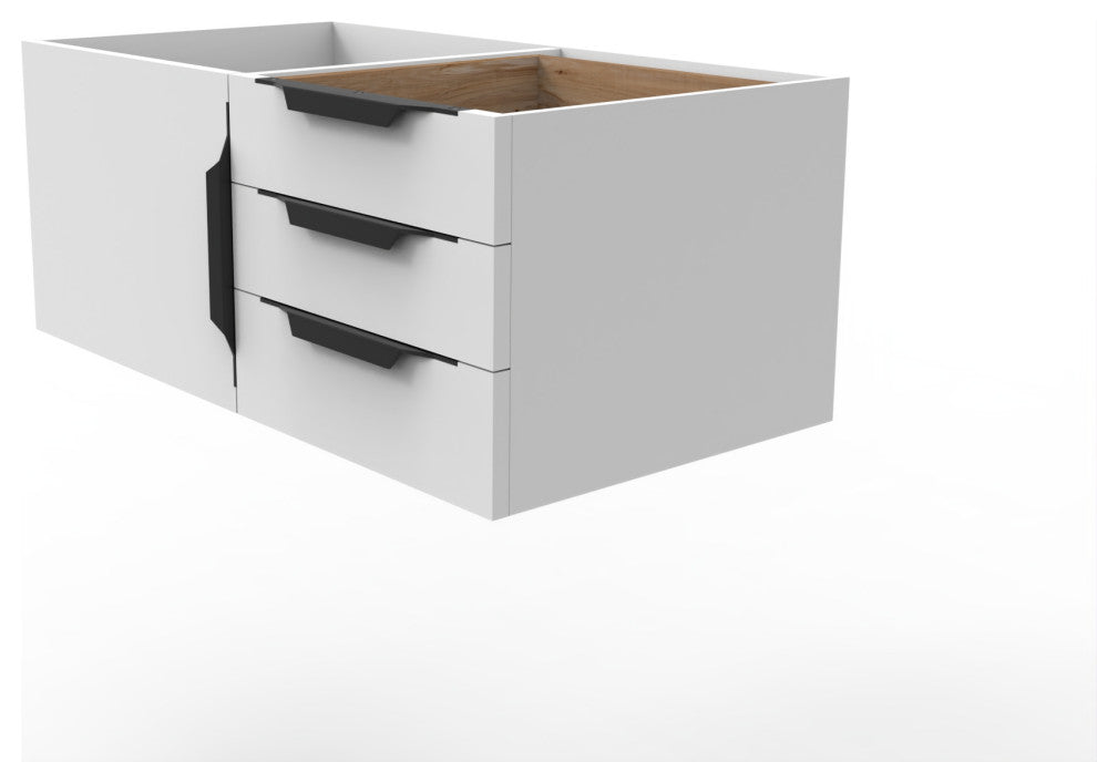 CastelloUSA Alpine 36" Wall Mounted Vanity, Base Only, White, Black Handles