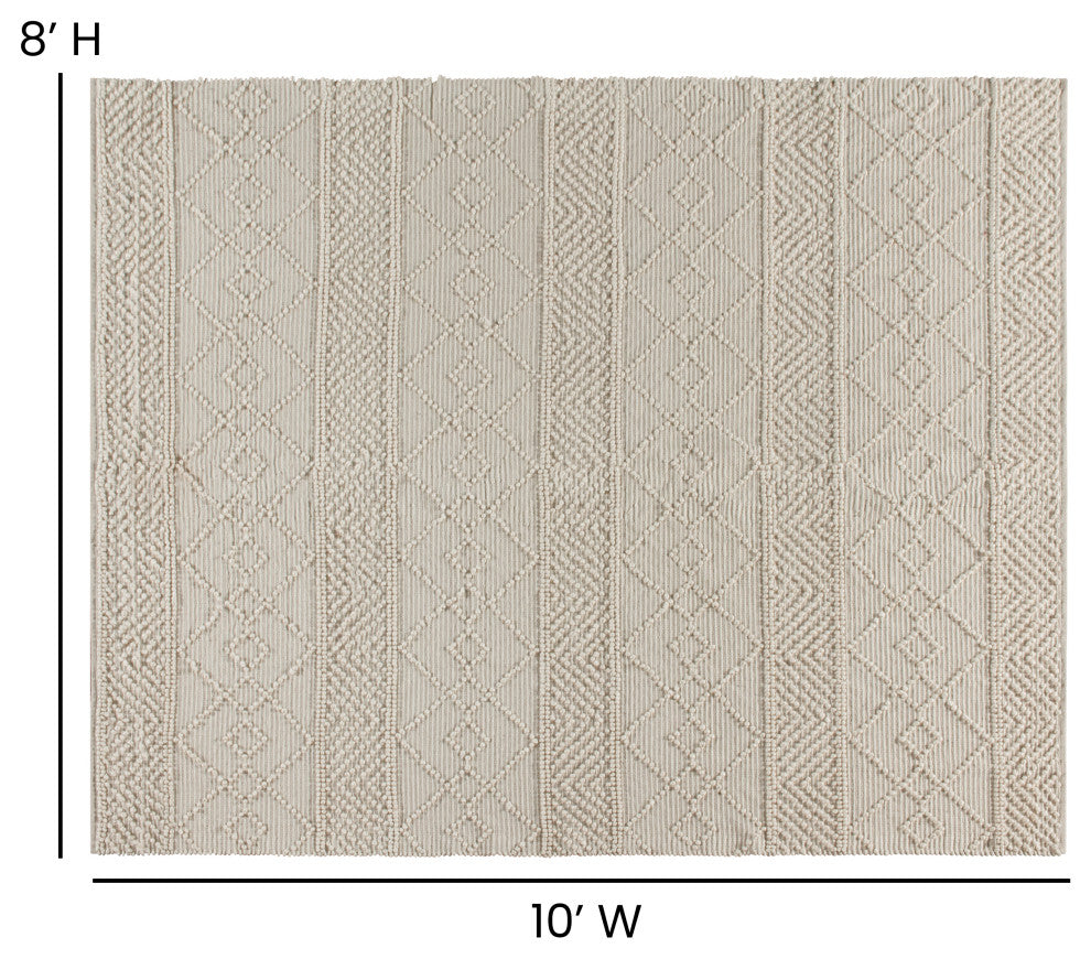 Casey Collection Rectangle 8' x 10' Ivory Geometric Design Handwoven Area Rug