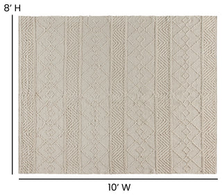 Casey Collection Rectangle 8' x 10' Ivory Geometric Design Handwoven Area Rug