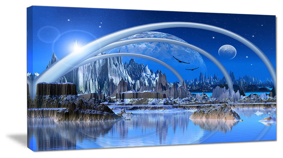 Blue Fantasy Landscape, Landscape Canvas Art Print, 60"x28"