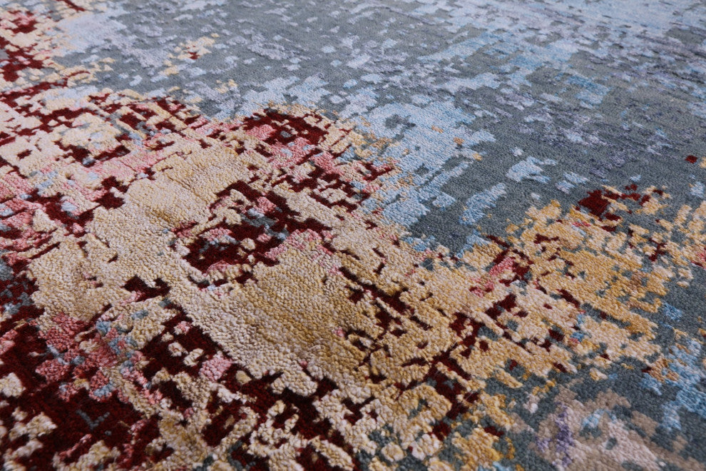 7' 11" X 10' 0" Handmade Abstract Wool and Silk Rug Q5974