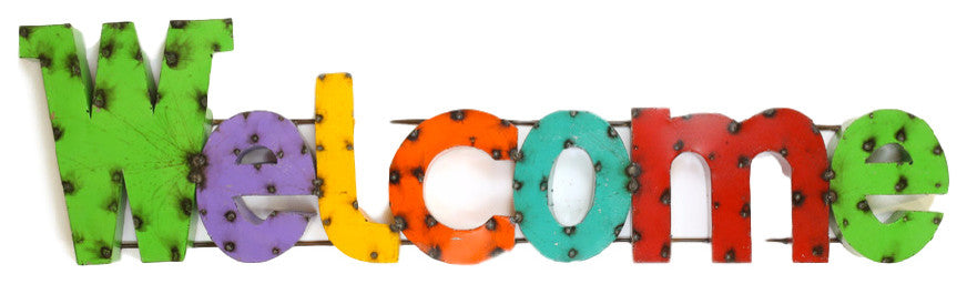 "Welcome" Recycled Metal Sign