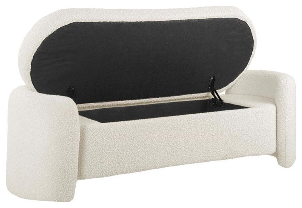 Modway Nebula Modern Style Wood and Boucle Upholstered Bench in Ivory