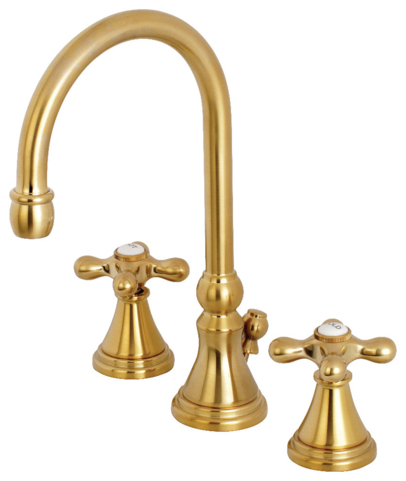 Kingston Brass Widespread Bathroom Faucet With Brass Pop-Up, Brushed Brass
