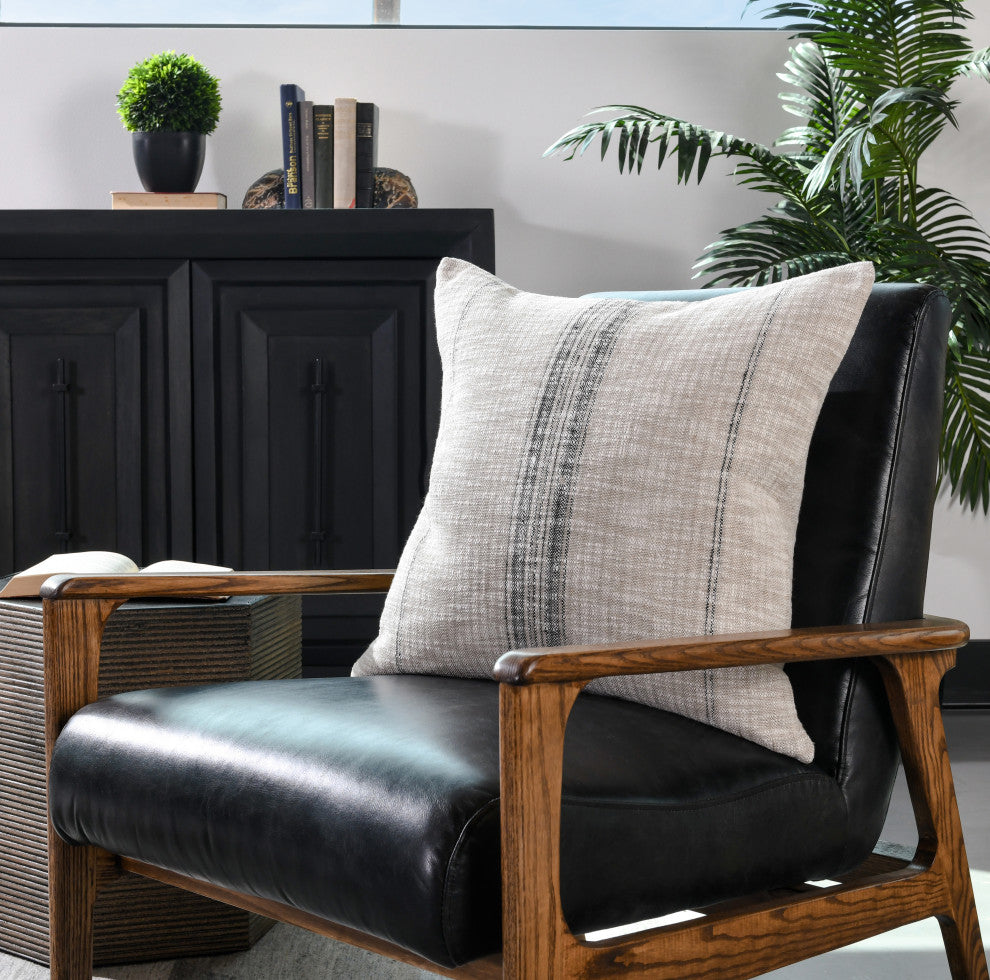 Tia 22" Square Throw Pillow, Natural Ivory, Natural,black, 22" X 22"
