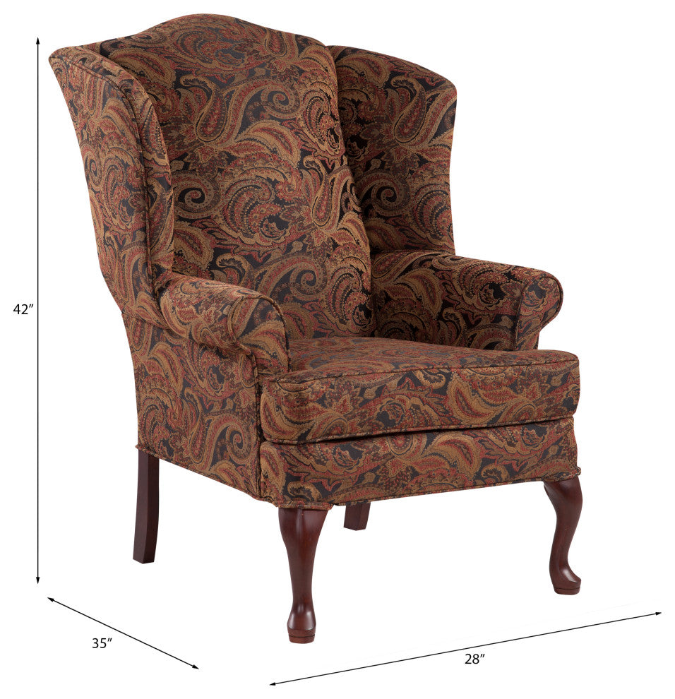 Paisley Wingback Chair, Red