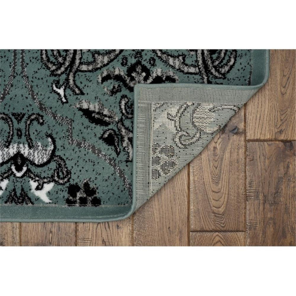 Linon Elegance England Power Loomed Polypropylene 5'x7'3" Rug in Turquoise Blue