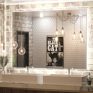 Backlit LED Mirror for Bathroom, Anti-Fog Dimmable, Silver, 48x36