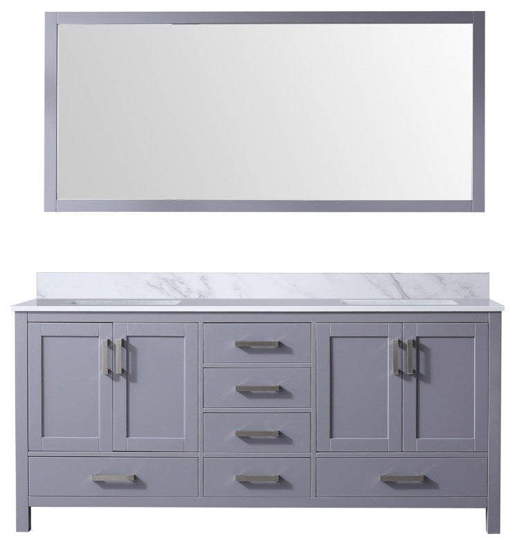 Jacques 72" Dark Gray Double Vanity Carrara Marble Top Sinks, 70" Wall Mirror