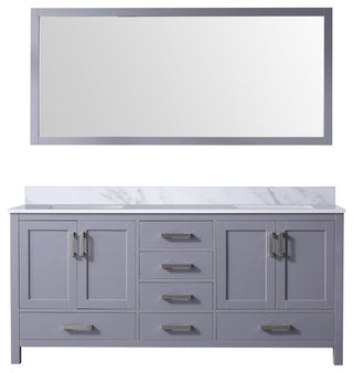 Jacques 72" Dark Gray Double Vanity Carrara Marble Top Sinks, 70" Wall Mirror