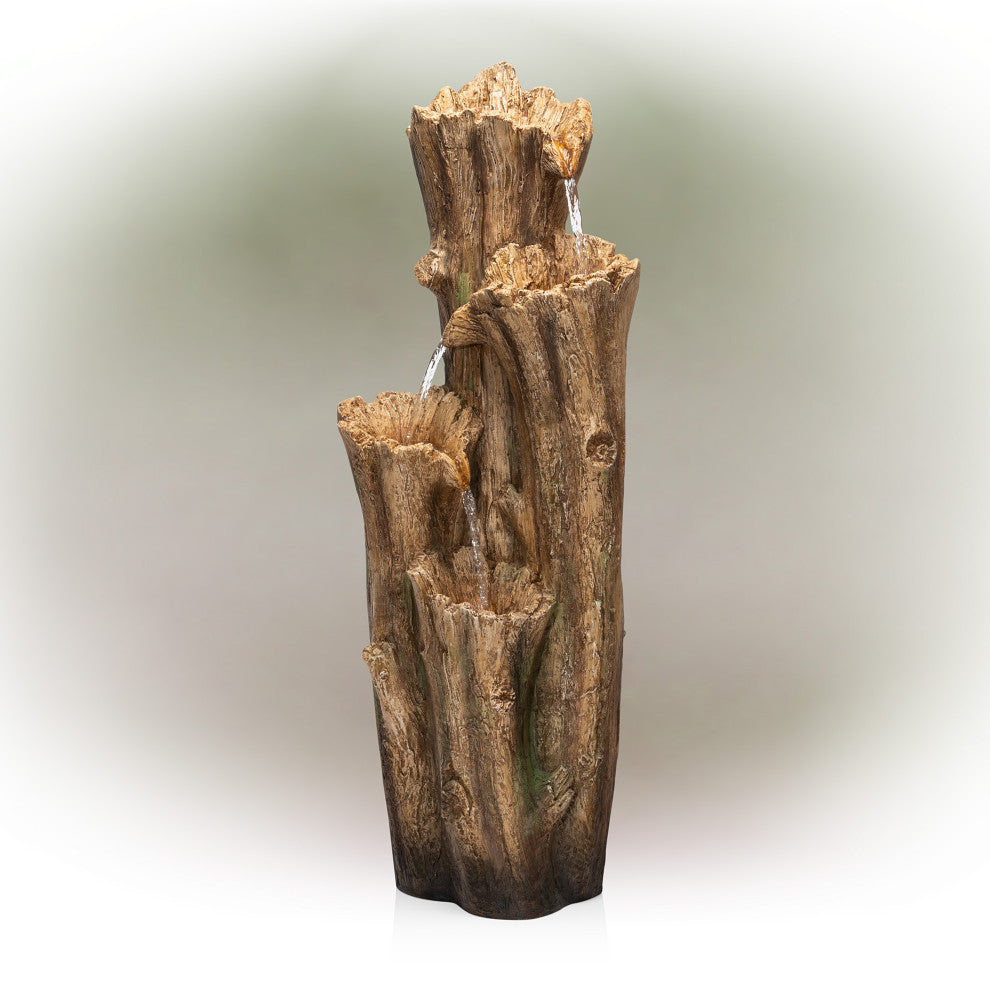 3-Tier Cascading Tree Bark Fountain with LED Lights