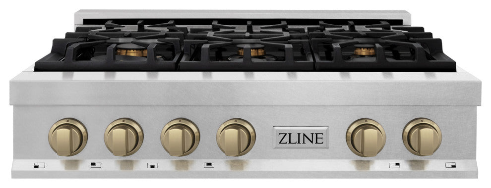 ZLINE 36" Rangetop, DuraSnow With Champagne Bronze Accents RTSZ-36-CB