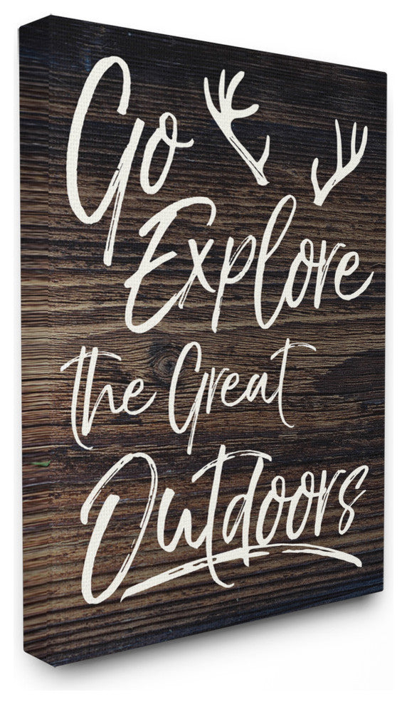 "Go Explore The Great Outdoors Antlers" 16x20, Stretched Canvas Wall Art