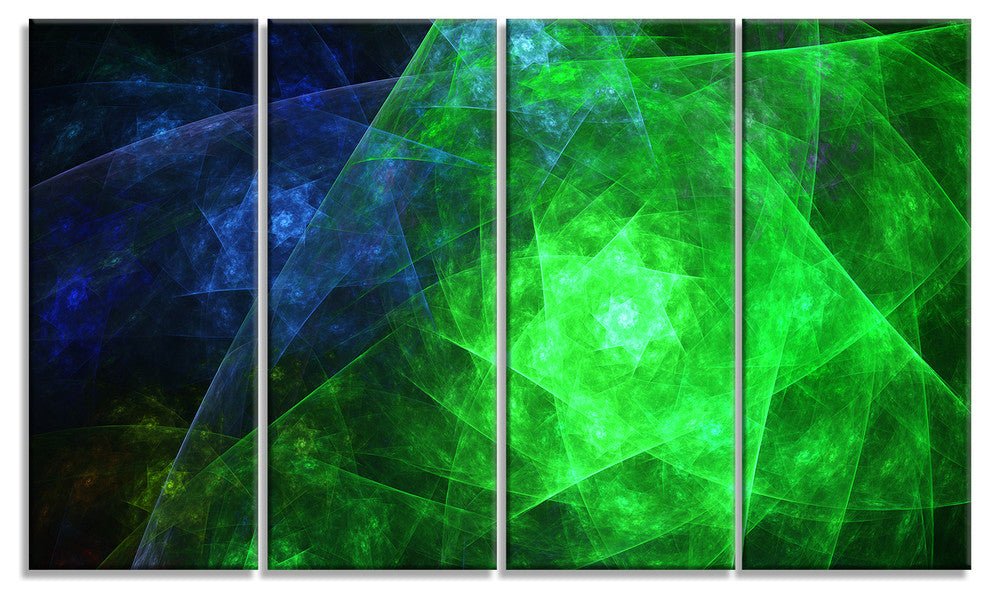 Green Rotating Polyhedron, Abstract Canvas Art Print, 48"x28", 4 Panels