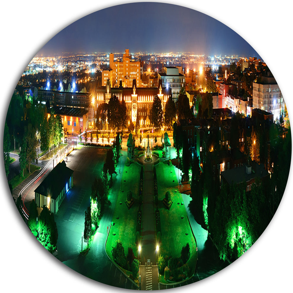 Lighted Montreal City At Night, Cityscape Photo Disc Metal Artwork, 36"