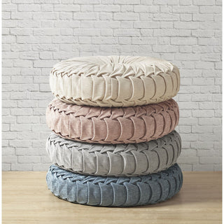 Pleated Poly Chenille Round Floor Pillow Seat Cushion, Aqua Blue