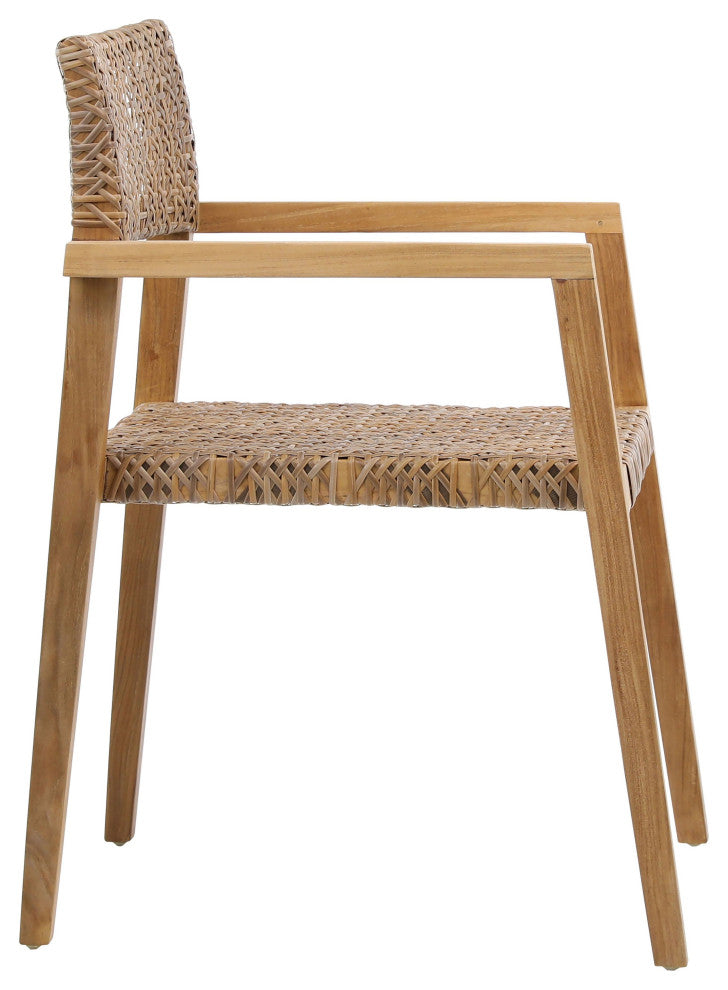 Chloe Indoor-Outdoor Teak Synthetic Rattan Arm Chair, Set of 2, Brown Rattan