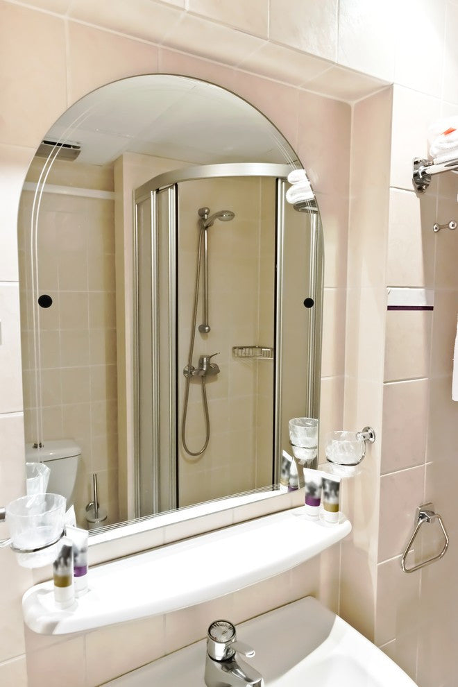 Sag Harbor Frameless Arched Top Beveled Edge Tilt Mirror, Brushed Bronze