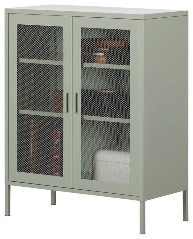 Crea Metal Mesh 2-Door Accent Cabinet-Sage Green-South Shore