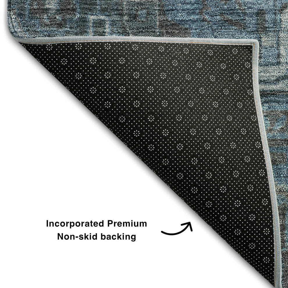 Premium Machine Washable Mayfield AMF571 Navy 8' x 8' Round Rug