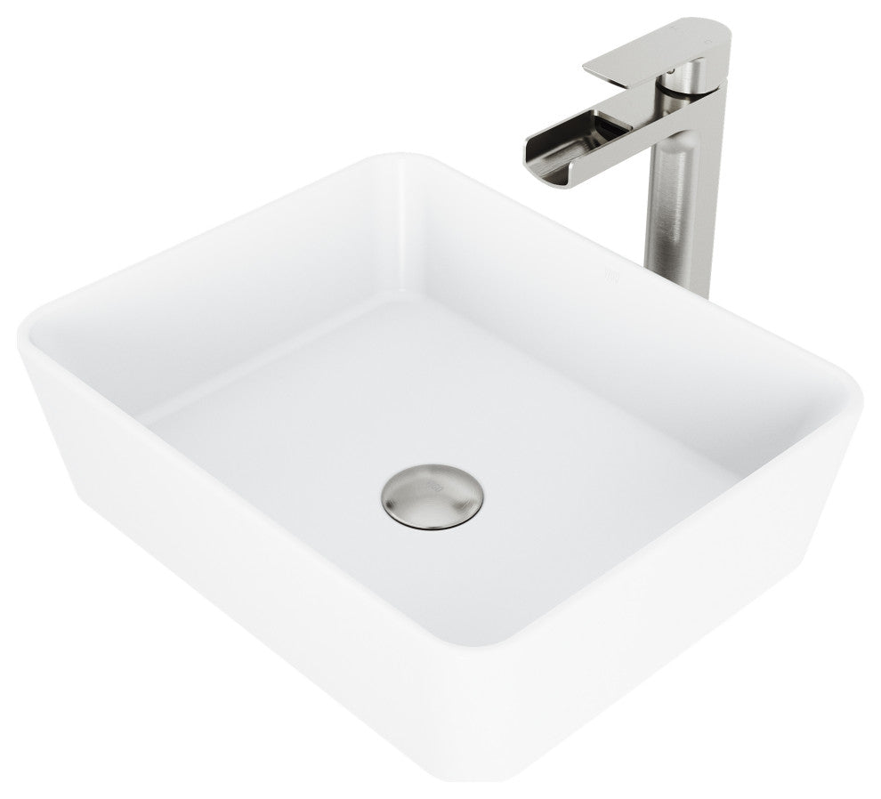 Marigold 18"L x 14"W MatteStone Vessel Sink and Amada 10"H Faucet Set