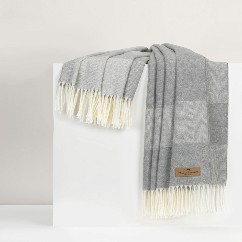 Hampton Plaid Italian Herringbone Throw, Pebble