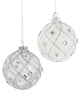 Kurt Adler 80MM Jeweled Clear Feather White Ball Ornaments, 6 Piece Set