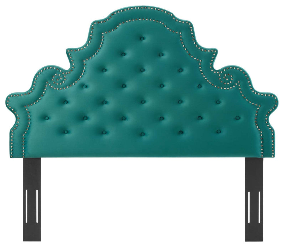 Tufted Headboard, Full Queen Size, Velvet, Teal Blue, Modern Contemporary