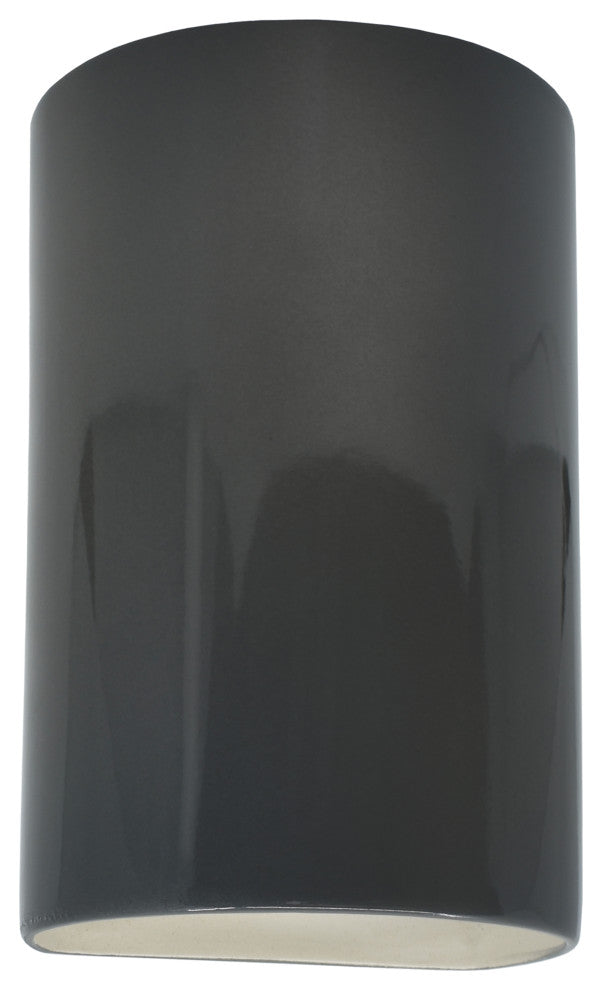 Ambiance LED Outdoor Small Ceramic Cylinder Wall Sconce with Open Top & Bottom, Gloss Grey
