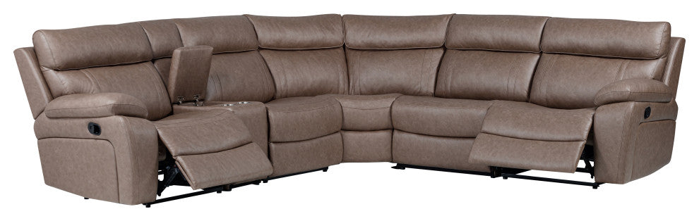 Theon Stokes Toffee 6 Piece Manual Reclining Sectional and Entertainment Console