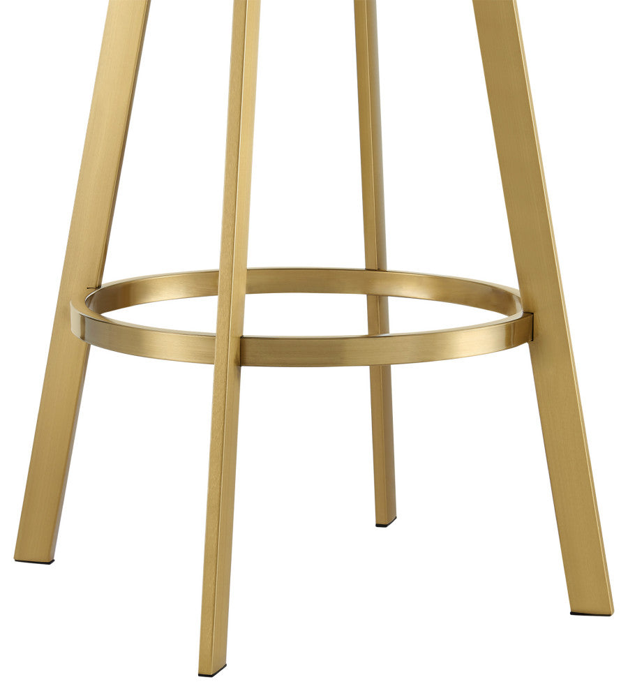 Saturn Gold Brushed Swivel Counter Stool, White, 26"