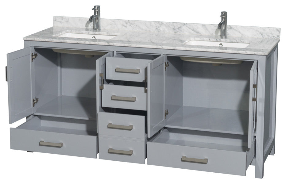 Wyndham WCS141472DGYCMUNSMXX 72" Vanity in Gray + Carrera Marble and Square Sin
